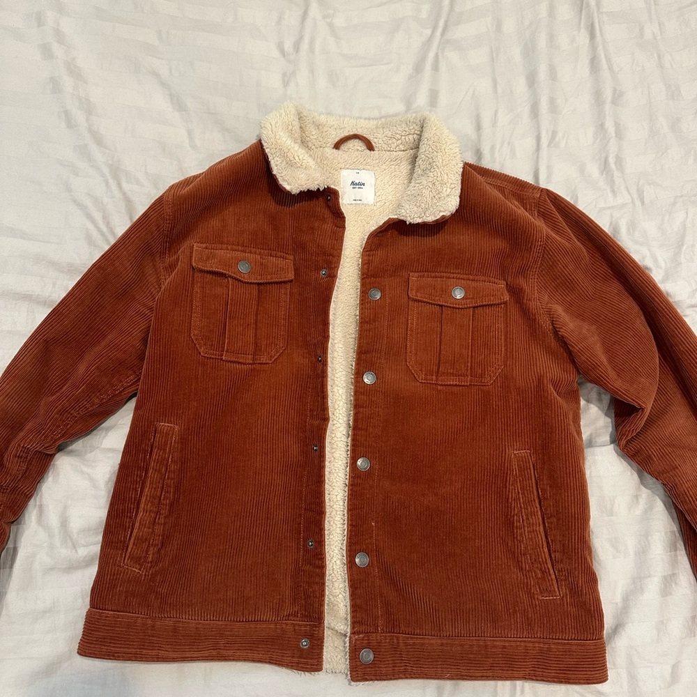 Men's Burnt Orange Corduroy Jacket with Sherpa Lining